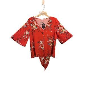 Bluetime Red Blouse with Flowers - Women’s size M